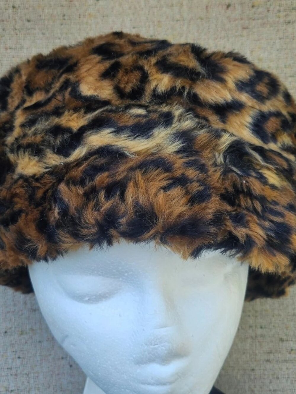 Faux Fur Hat Warm Winter Brown Leopard Print Brown Unisex Cap Round Russian Hat - Picture 2 of 11